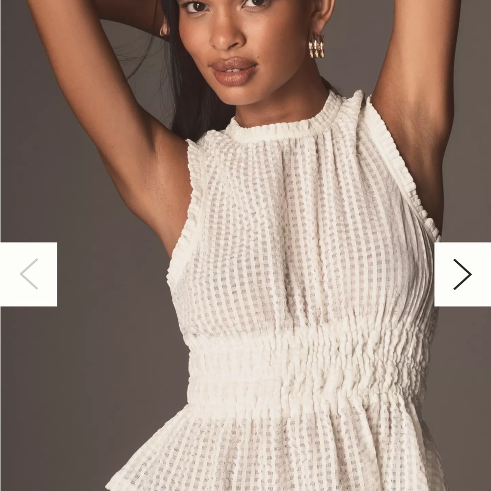 Anthropologie White Smocked Peplum Blouse